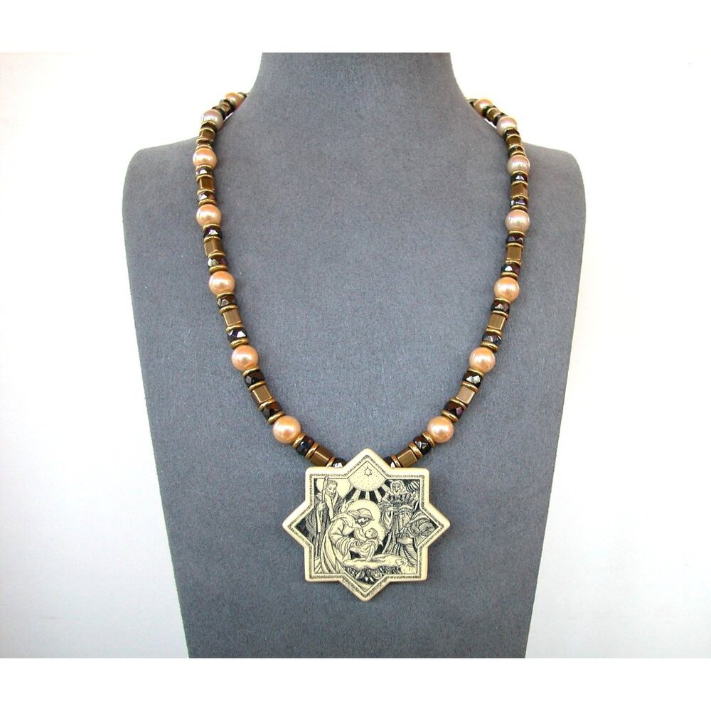 Vintage Religious Nativity Scene Pendant Necklace By Kim Mclelland Limited Editi